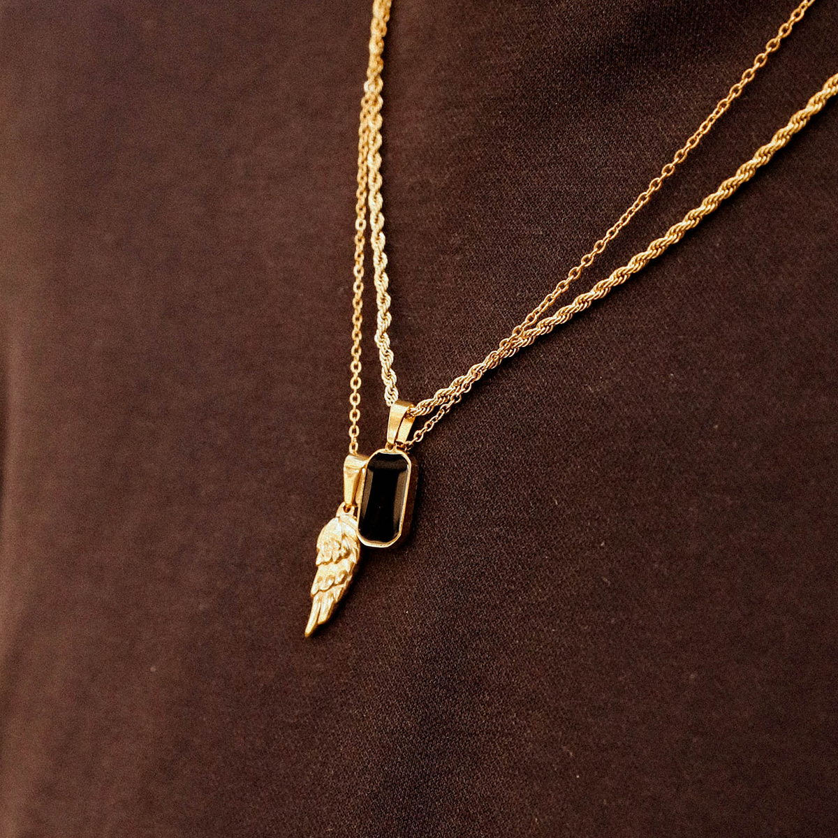 Gold Onyx Rectangle Pendant Necklace