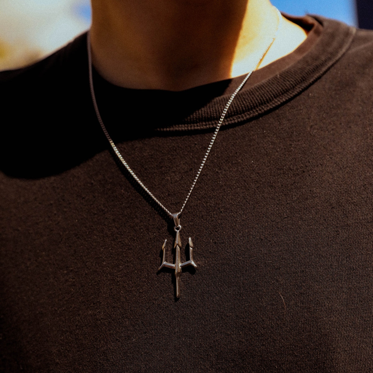 Silver Trident Pendant Necklace
