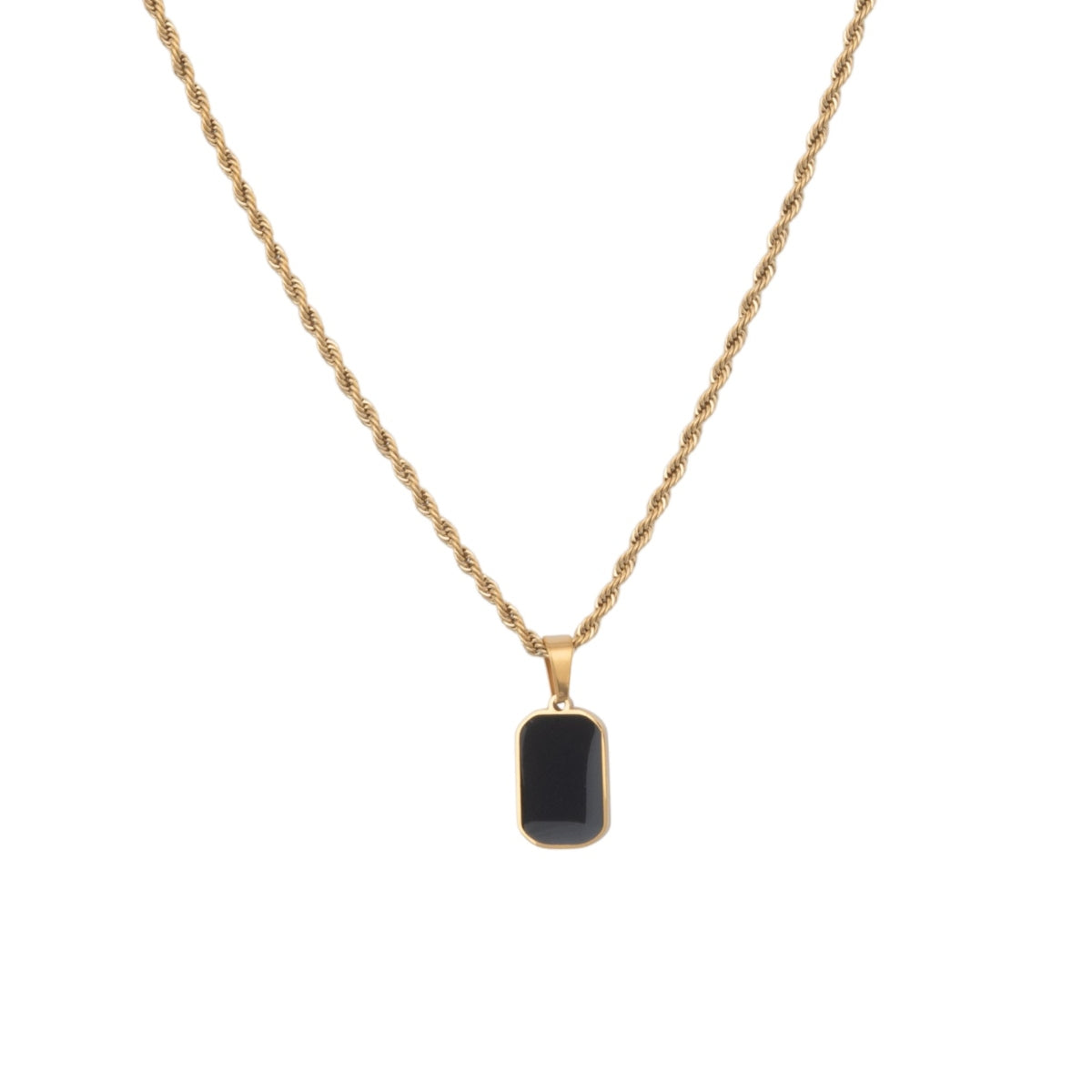 Gold Onyx Rectangle Pendant Necklace