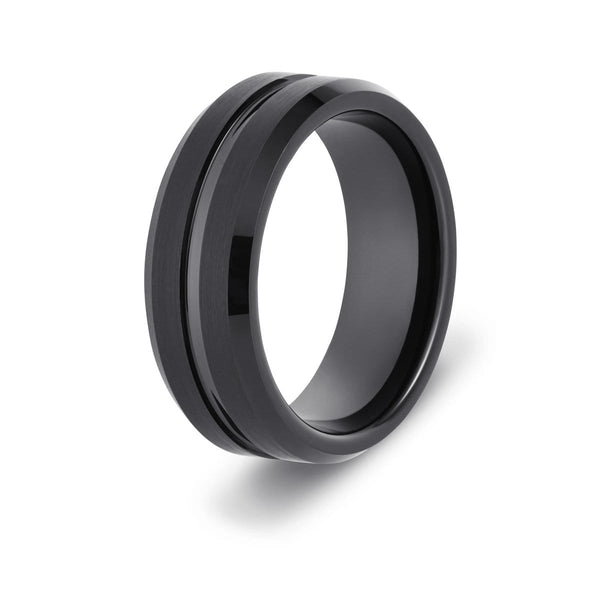 TRUMIUM 8mm Black Tungsten Men's Wedding Band - Centre Groove Comfort Fit Ring, Size 10.5, Hypoallergenic