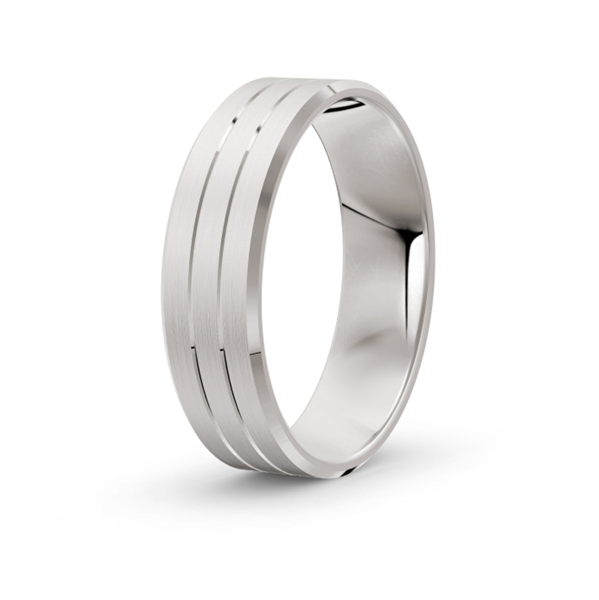 Men's Two Line White Gold Ring