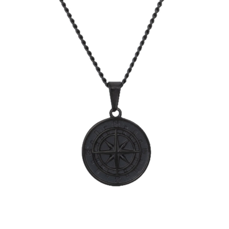 Black Compass Pendant Necklace