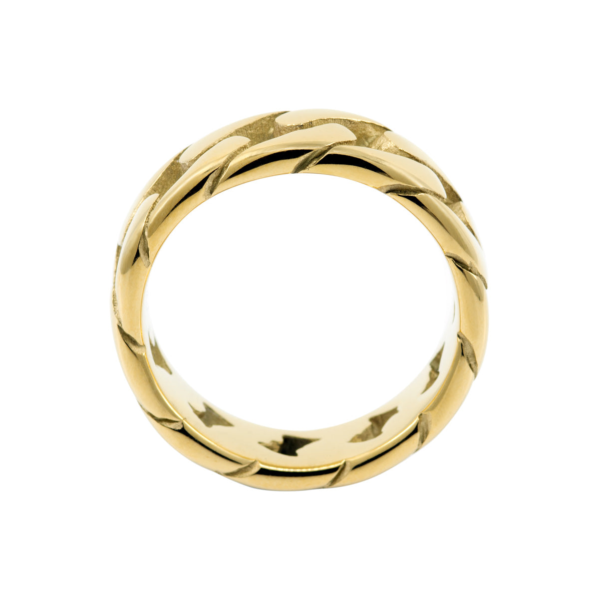 Miami Cuban Link Chain Ring for Men 14K Yellow Gold 5.5mm by Luxurman 000840