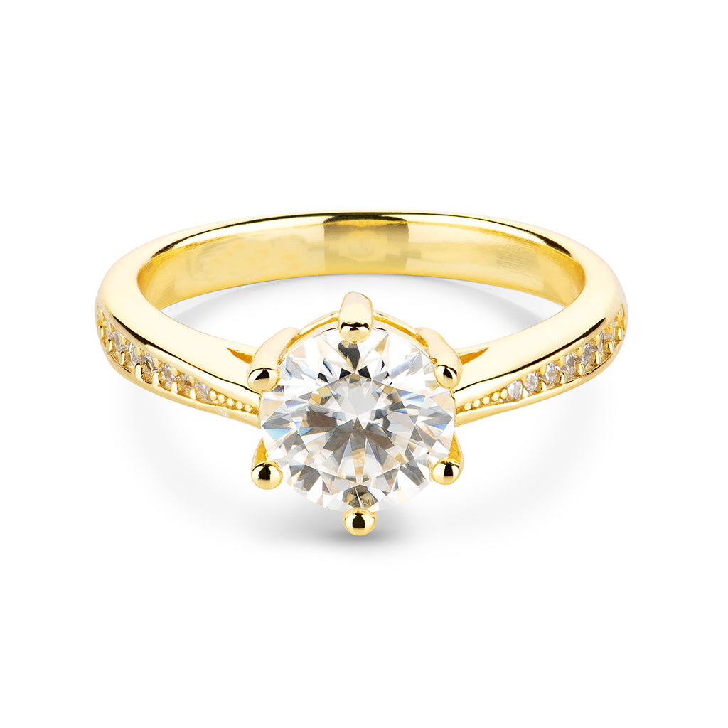 6 Prong Half Pave Moissanite Engagement Ring