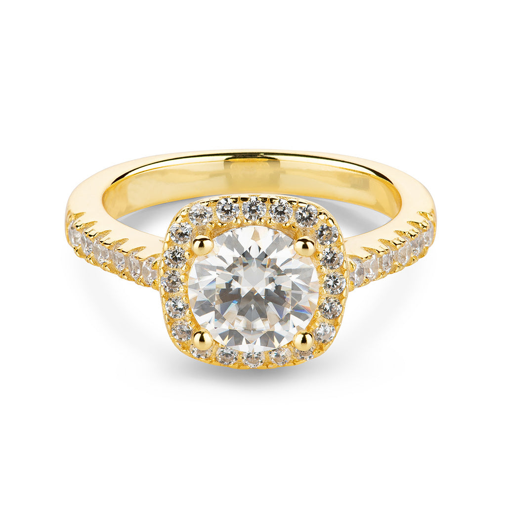 Cushion Halo Pave Moissanite Engagement Ring
