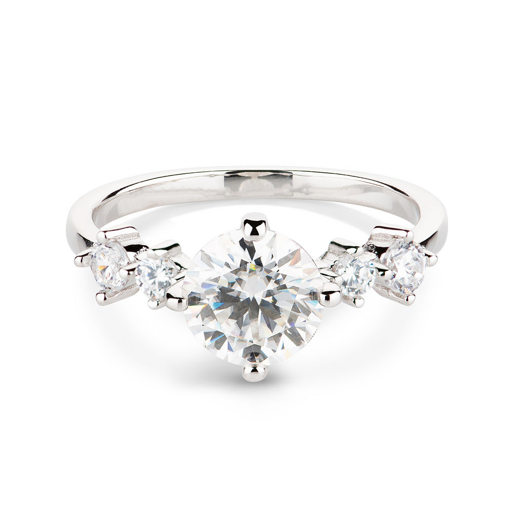Round Cluster Accent Moissanite Engagement Ring