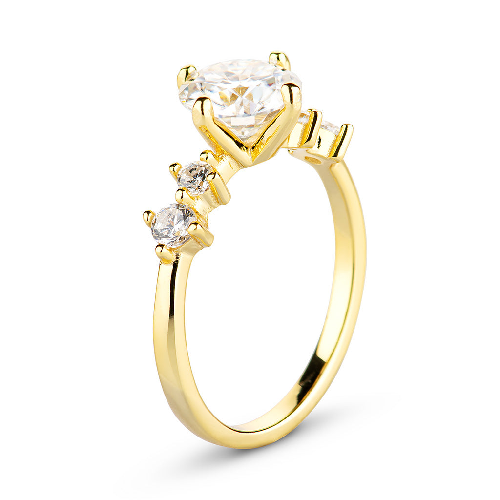 Round Cluster Accent Moissanite Engagement Ring