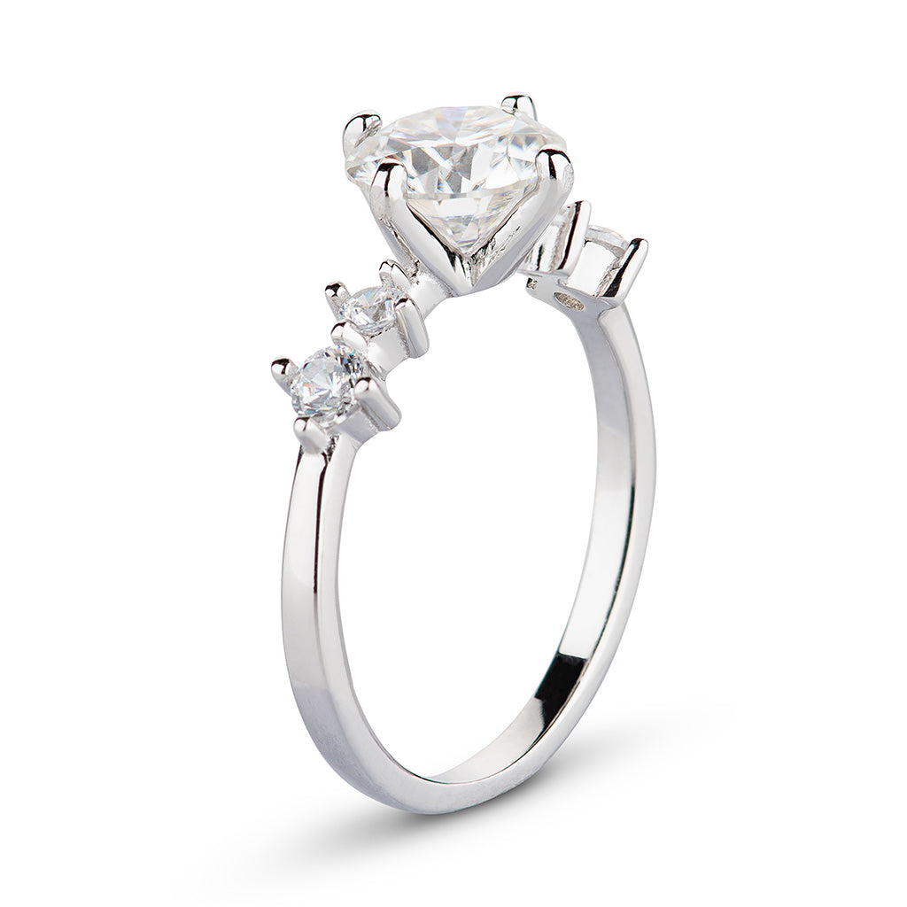 Round Cluster Accent Moissanite Engagement Ring