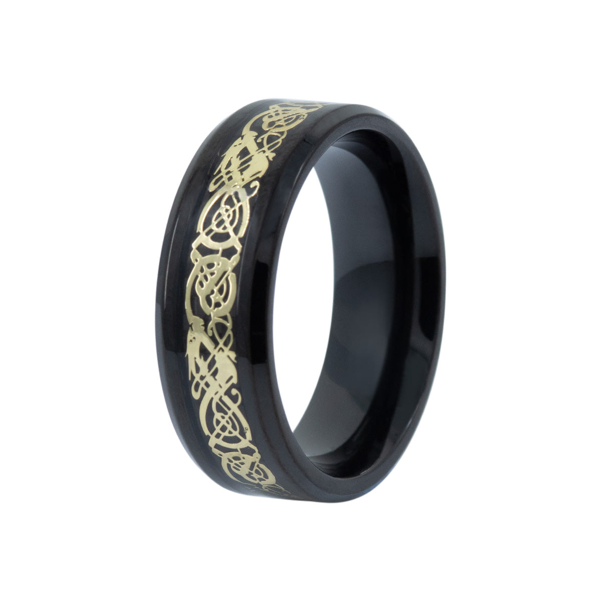 Men's Gold Inlay Celtic Dragon Ring