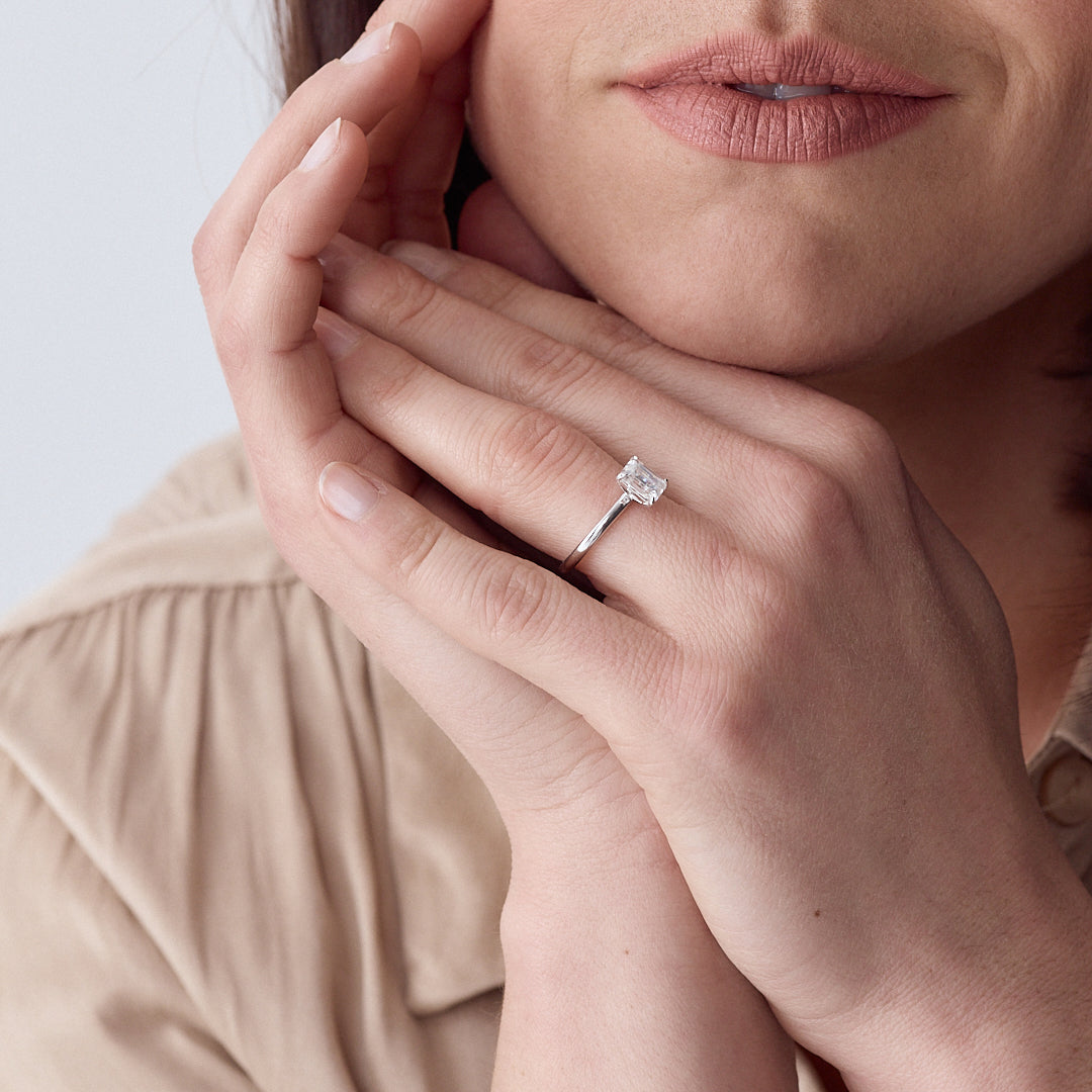 Emerald Cut Moissanite Engagement Ring