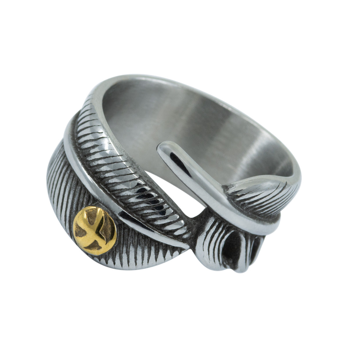 Men&#39;s Stainless Steel Feather Ring
