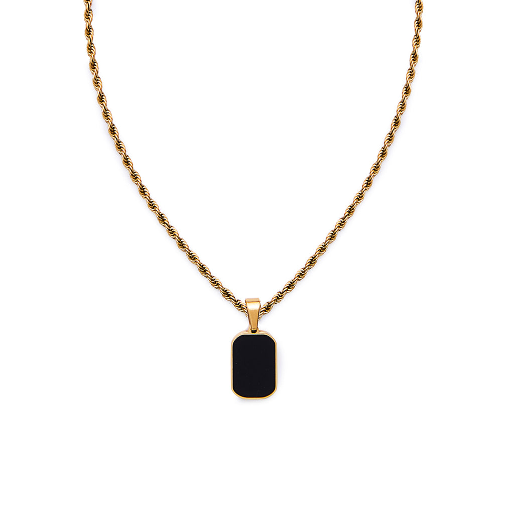 GoldOnyxRectanglePendantNeckla
