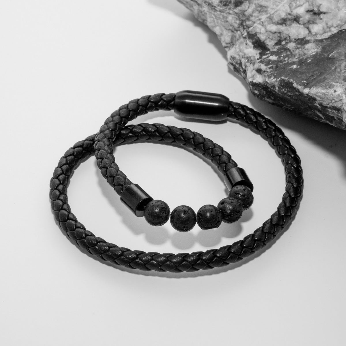 Braided Leather & Lava Stone Bracelet
