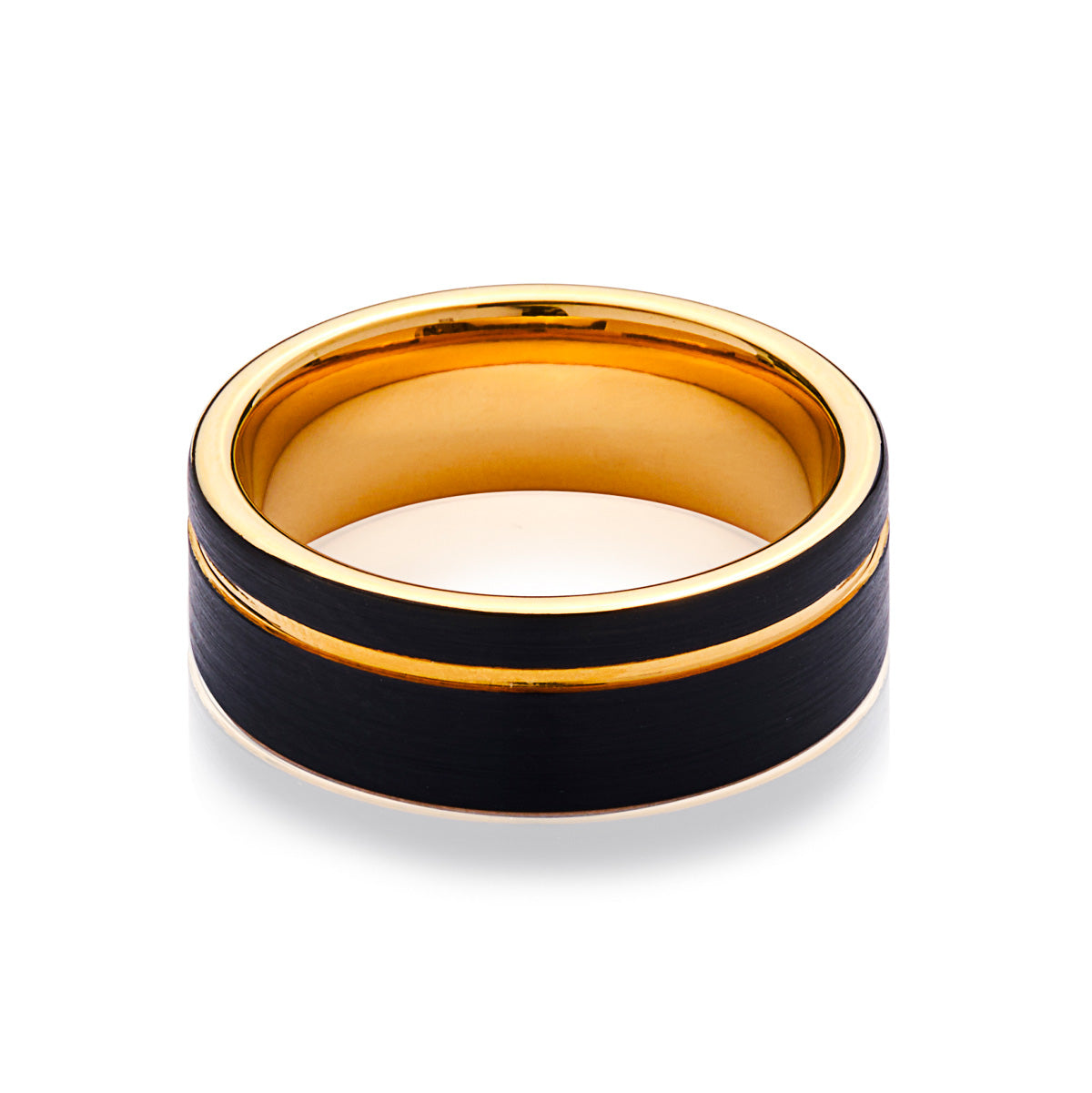 Men’s Black with Gold Accent Tungsten Ring