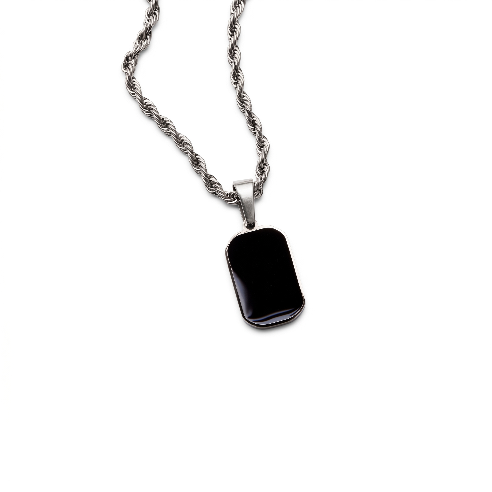 Silver Onyx Rectangle Pendant Necklace