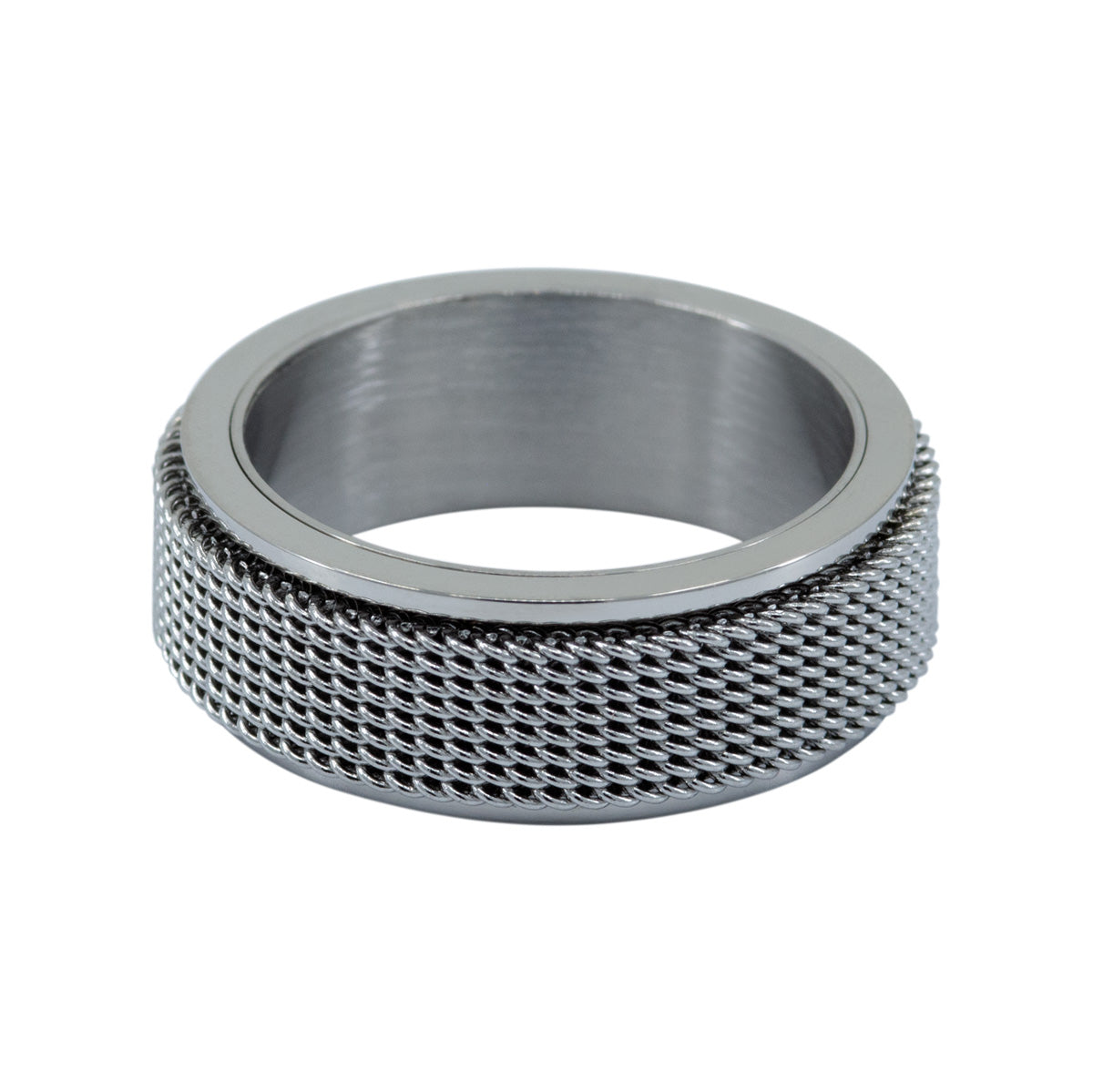 Men&#39;s Silver Steel Mesh Anxiety Ring