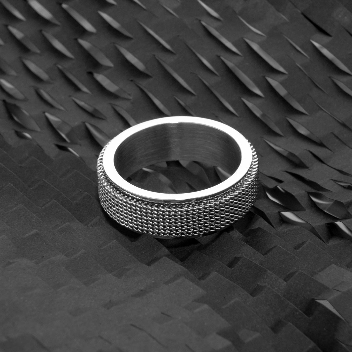 Men's Silver Steel Mesh Anxiety Ring