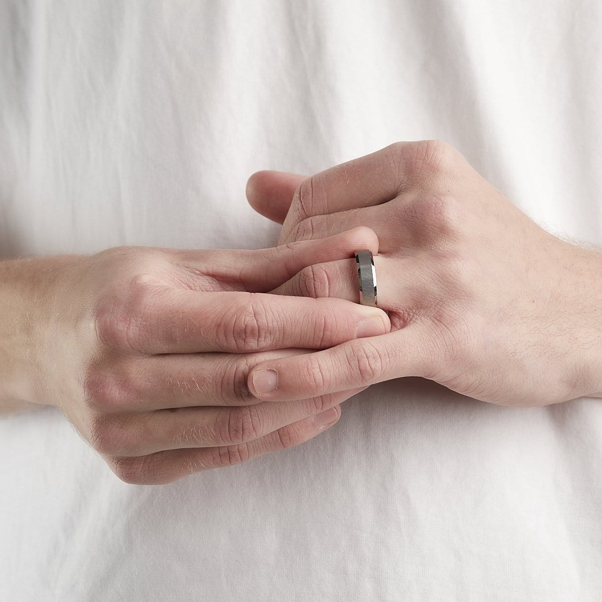 Men’s Brushed Silver Beveled Tungsten Ring