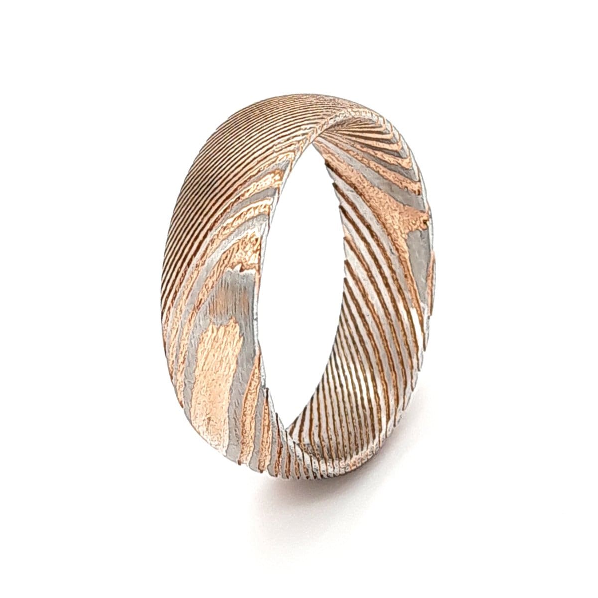 Damascus Steel Ring, Rose Gold Ring, Rose Gold Tungsten Band with