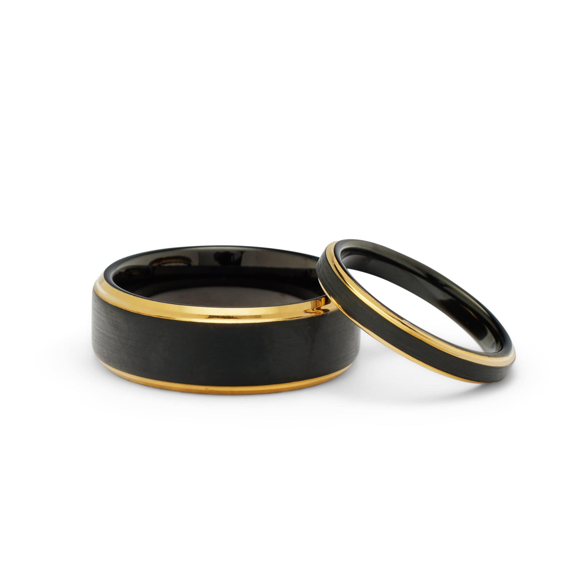 Gold Edge Black Tungsten Ring Set