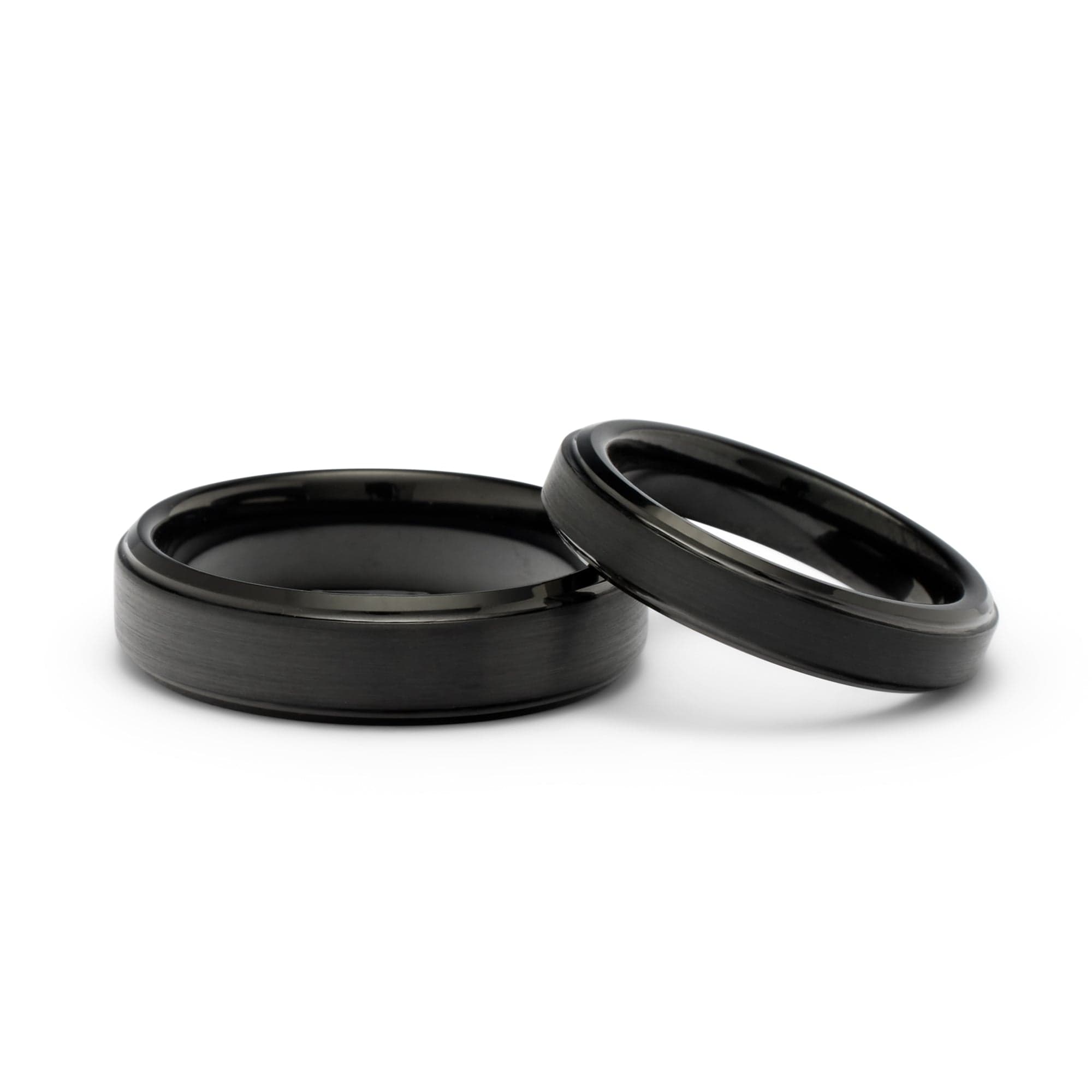 Mercer Classic Black Tungsten Ring Set With Brushed Center & Beveled E– The  Artisan Rings