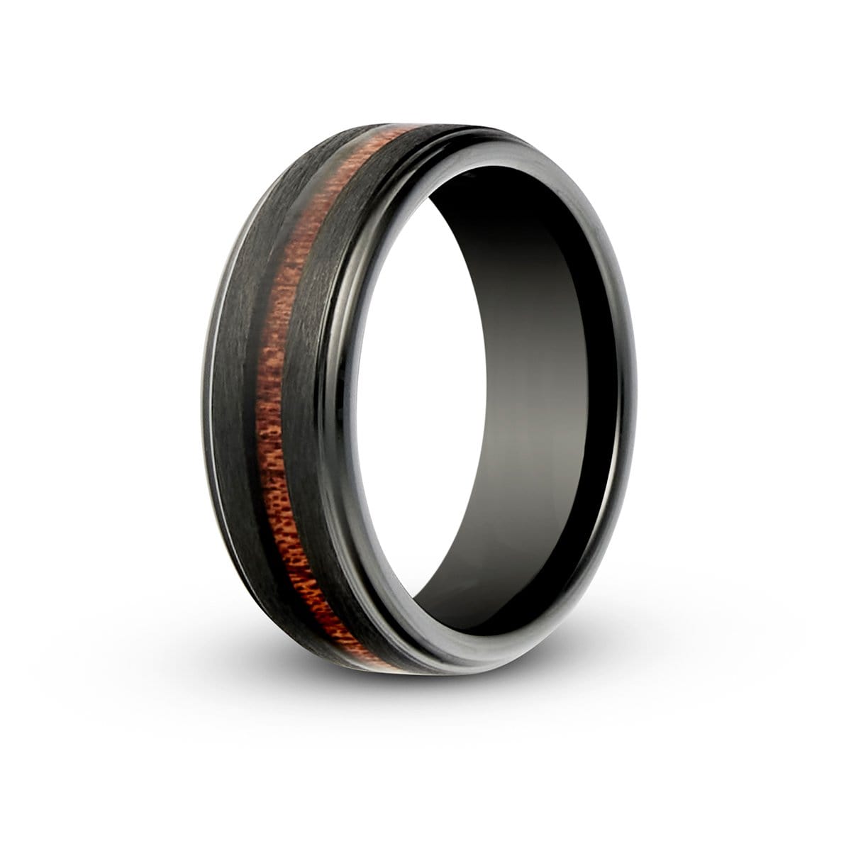 Men’s Stepped Edge Wood Accent Tungsten Ring