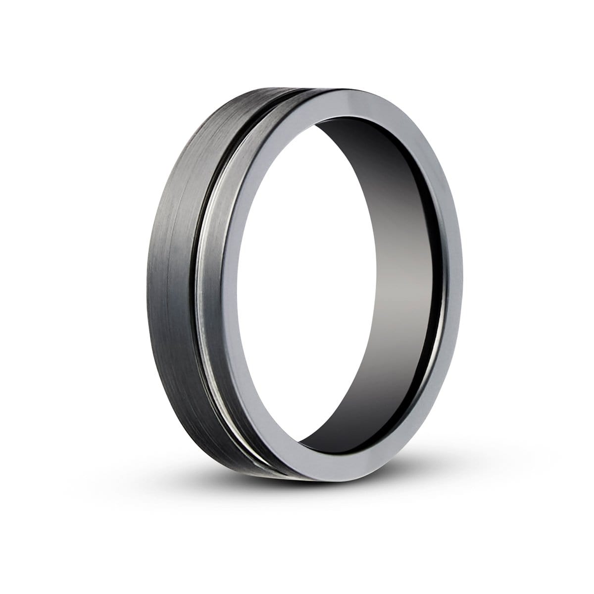 Men’s Silver Striped Black Zirconium Ring