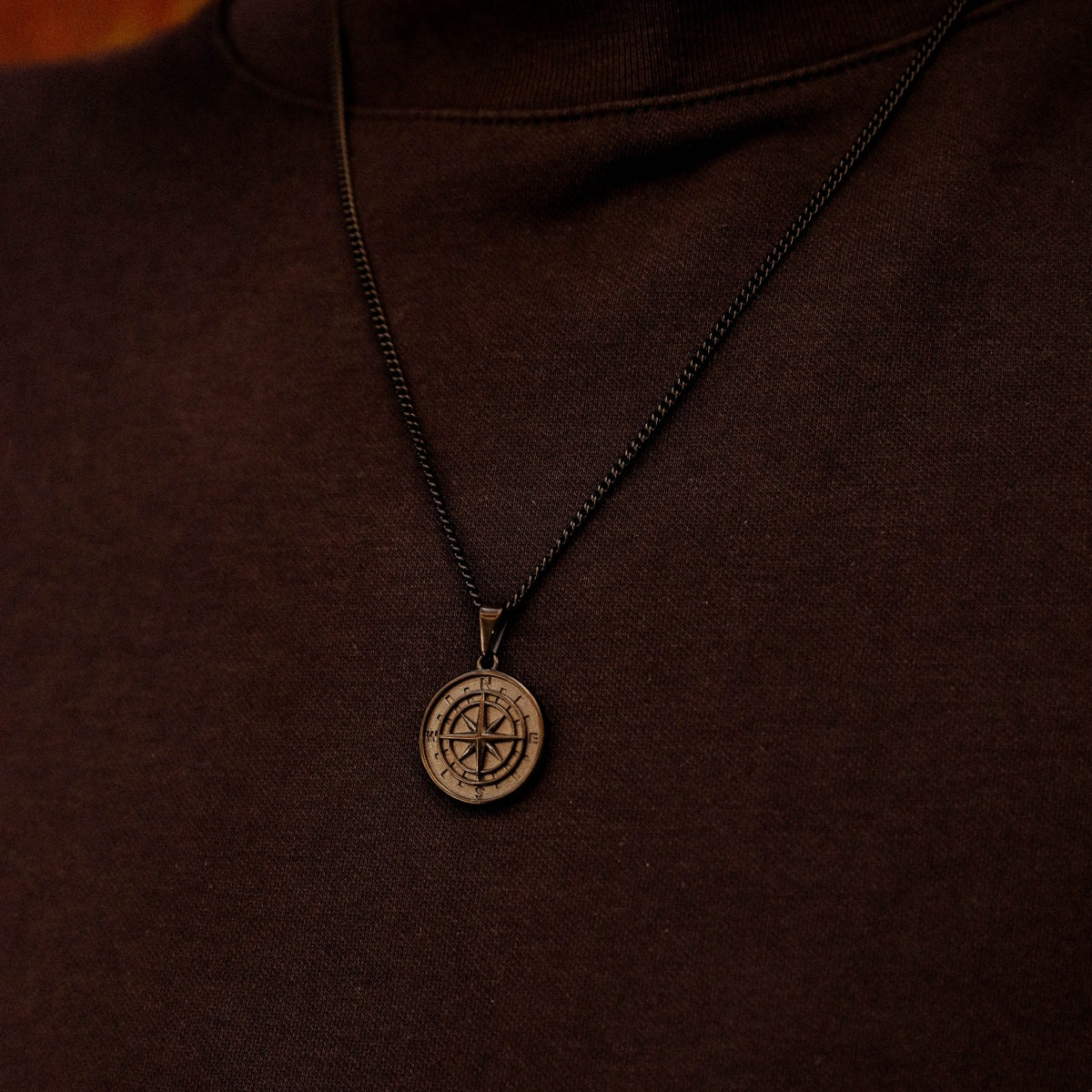 Black Compass Pendant Necklace