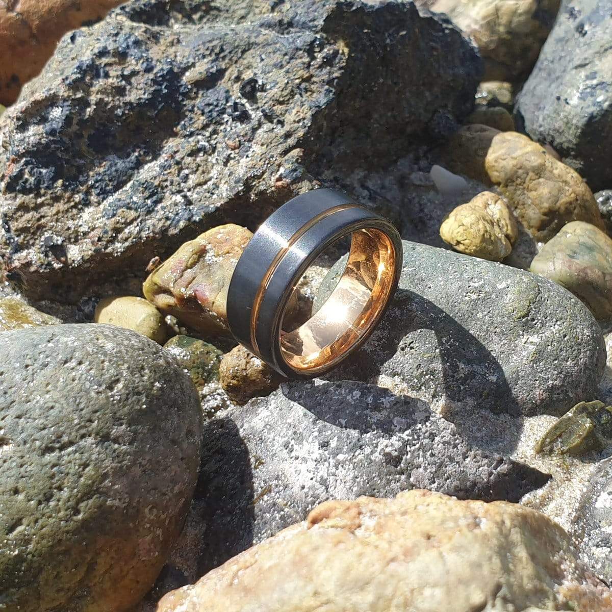 Men’s Black with Rose Gold Accent Tungsten Ring