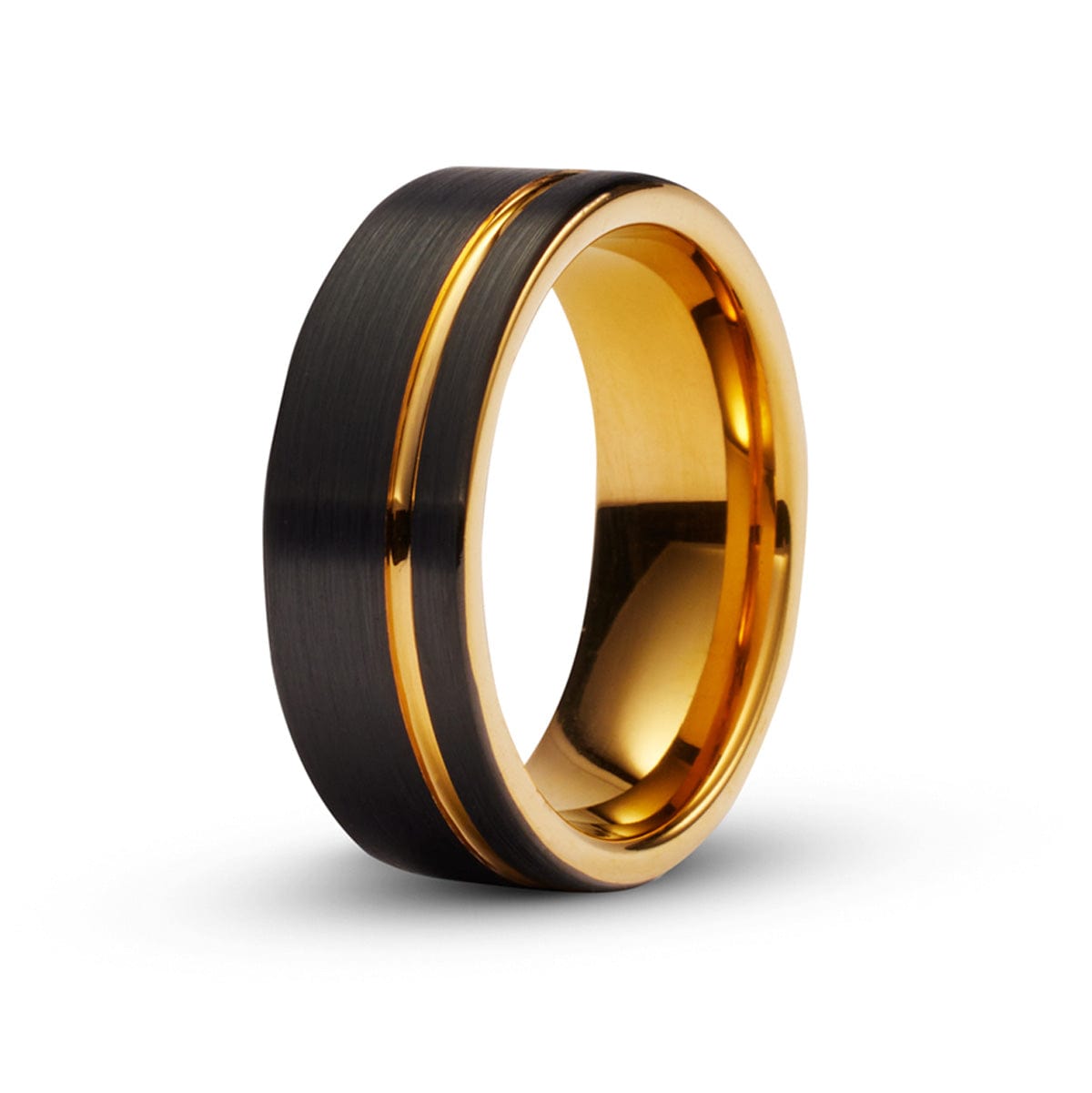 Men’s Black with Gold Accent Tungsten Ring