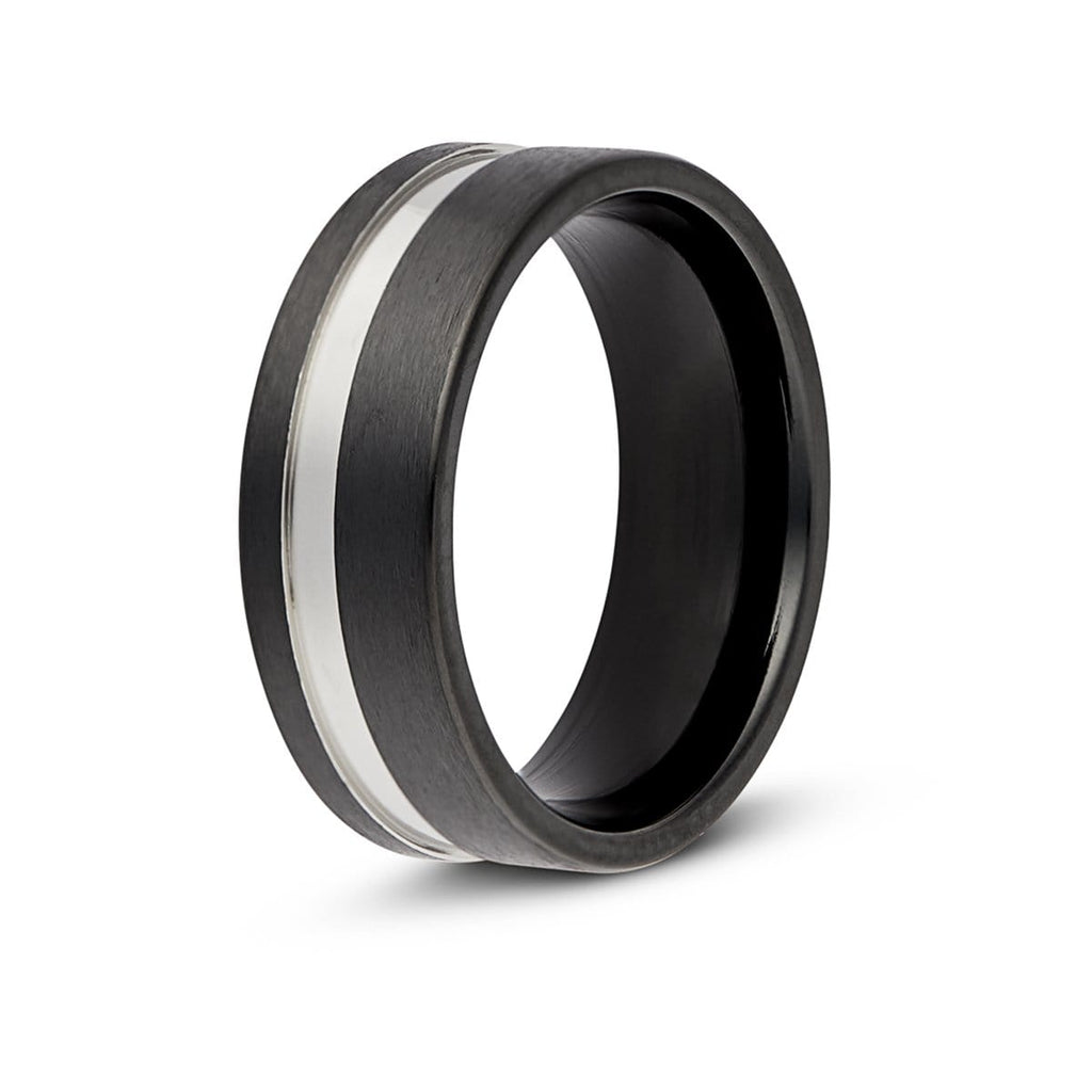 Tungsten Dome Ring with Silver Center Line Wedding Band  Castleweddingbands.com
