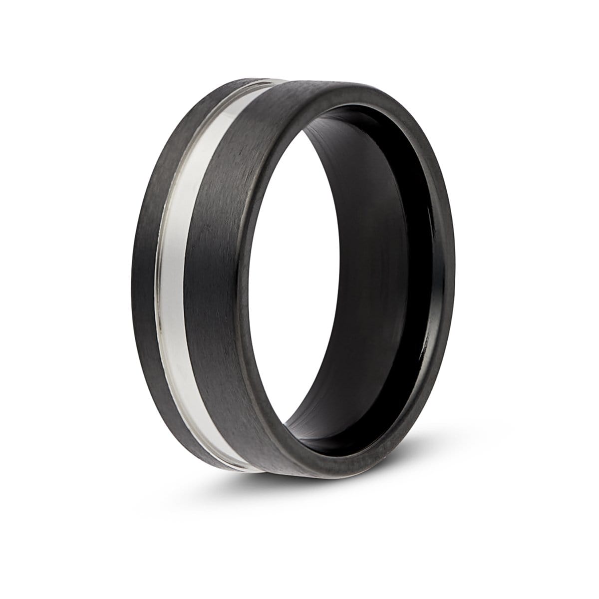 Men’s Silver Striped Black Titanium Ring